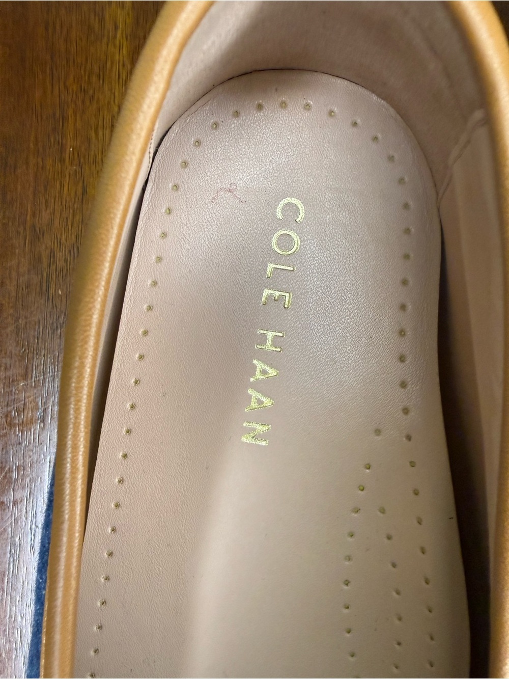 Cole Haan Blue Denim & Tan Leather Knot Loafers - Picture 6 of 7